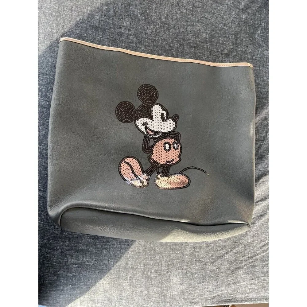 NWT DISNEY LOUNGEFLY GRAY TOTE ROSE GOLD SEQUIN MICKEY TOTE